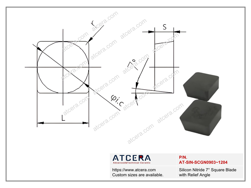 Drawing of Silicon Nitride 7° Square Blade with Relief Angle